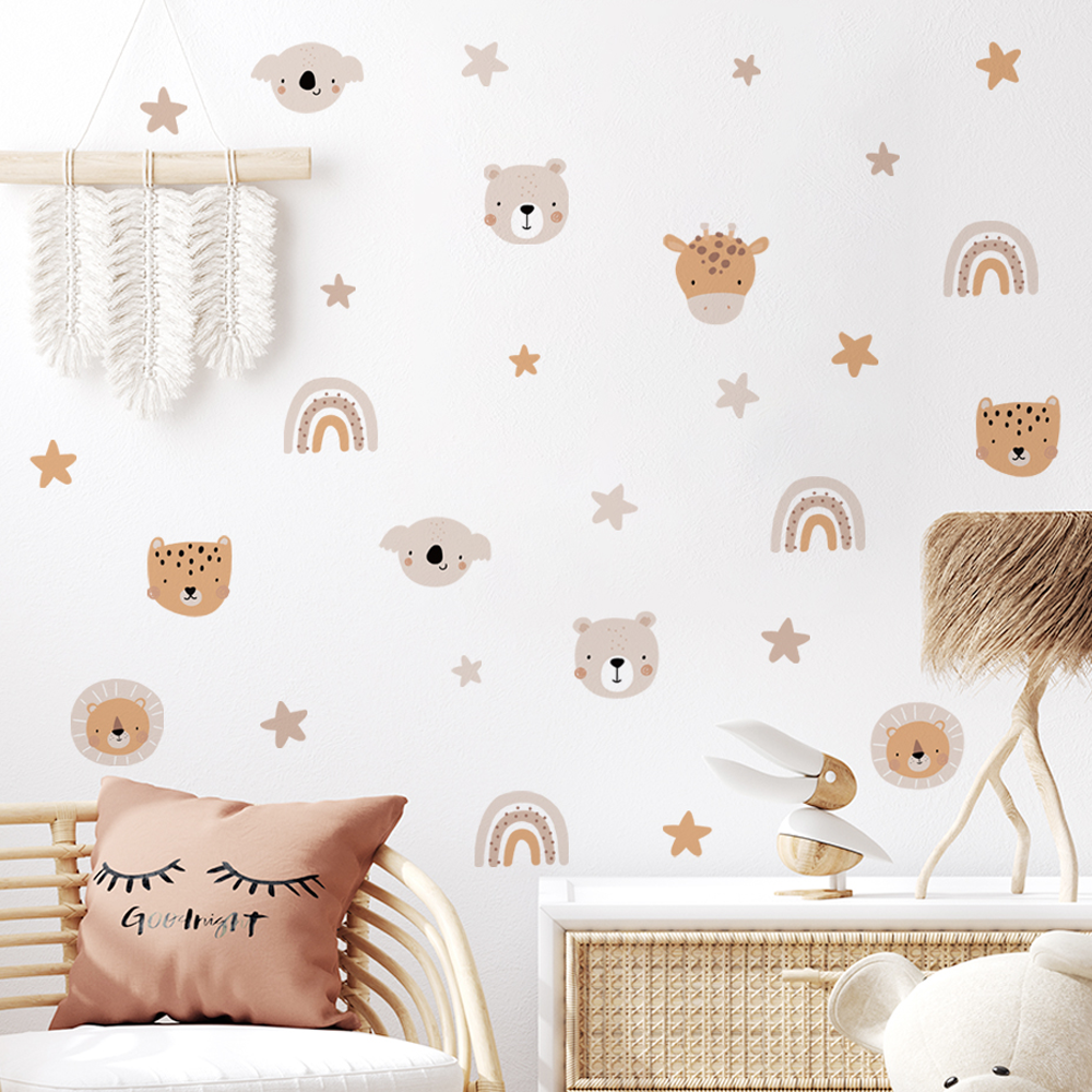 Baby Nursery Pictures - Boho Cartoon Cute Rainbow Bear Animals