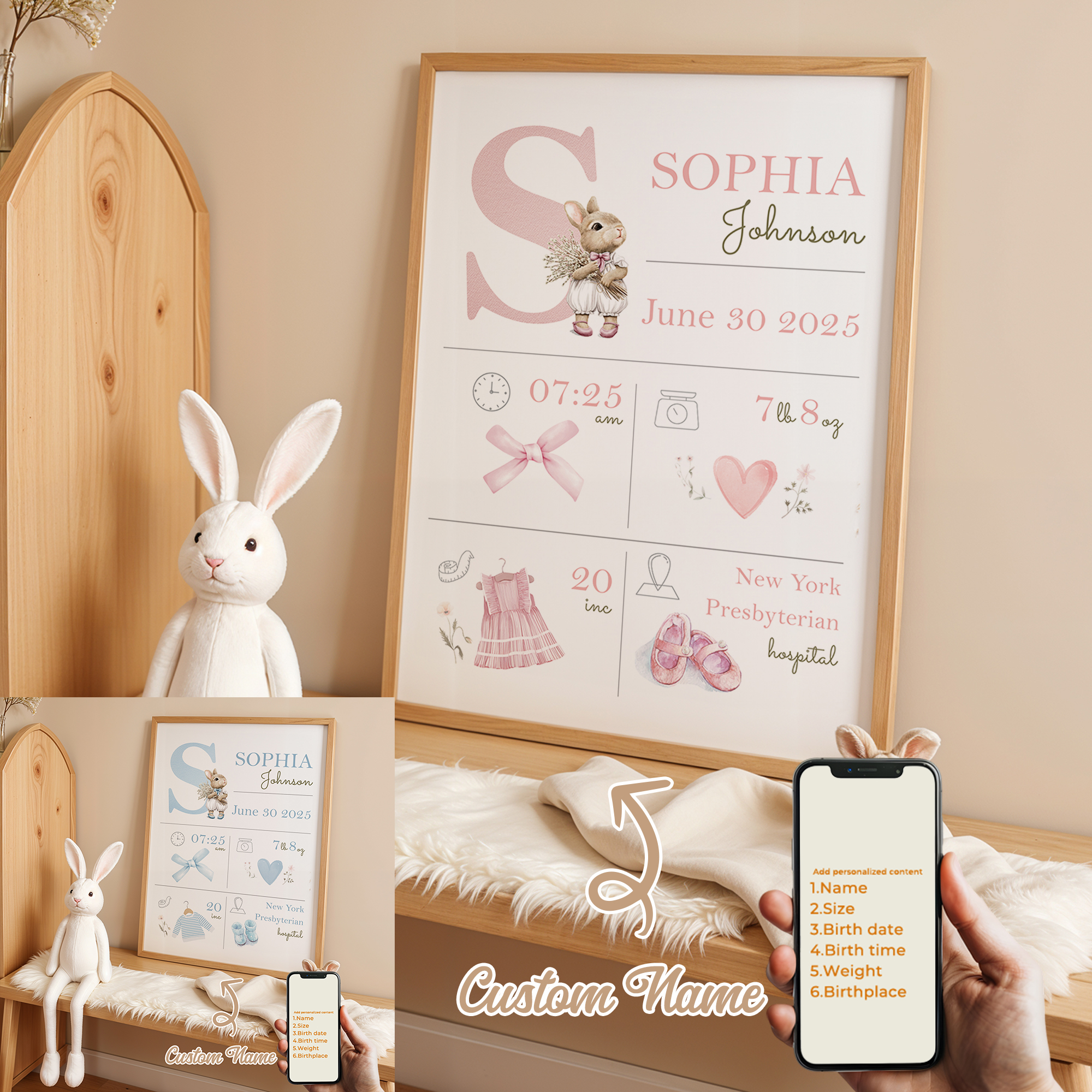 Baby Nursery Name - Personalized Custom Name Cartoon Child Birth