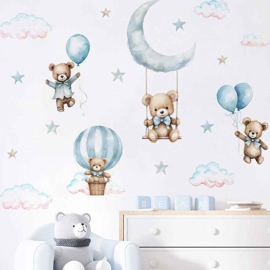 Baby Nursery Products - Watercolor Bear Hot Air Balloon Cloud