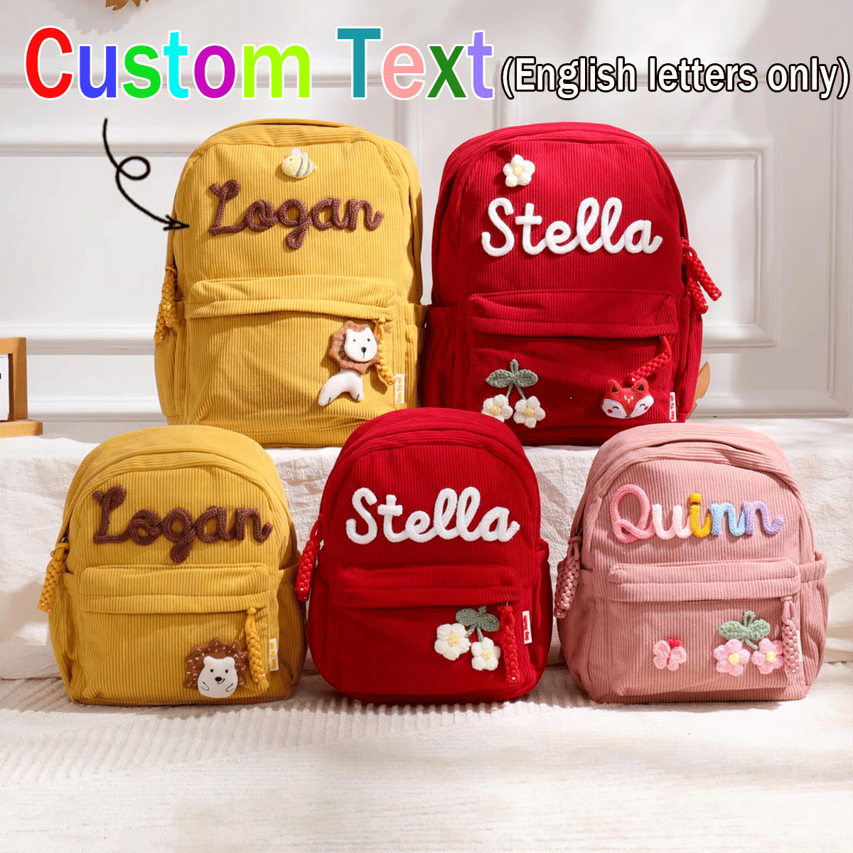 Baby Nursery Backpack - Personalized Corduroy Backpacks—Custom Embroidered Backpacks, Floral/Animal