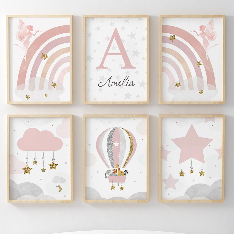 Baby Nursery Pictures - Pink Angel Girl Rainbow Wall Art