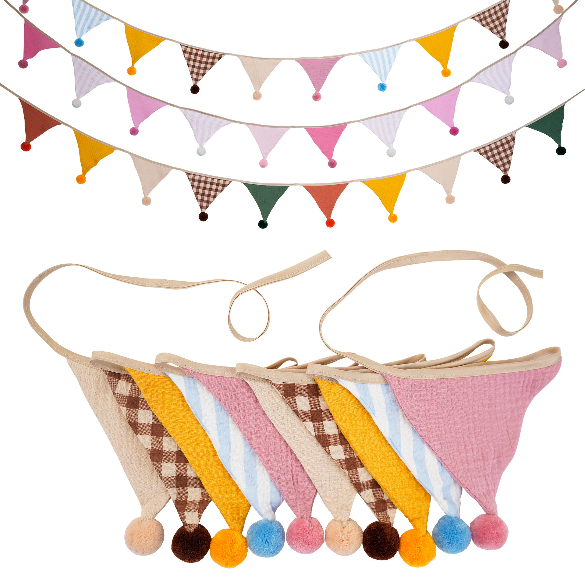 Baby Nursery Garland - 1pc 2.6M/8.5FT Nursery Fabric Bunting 10