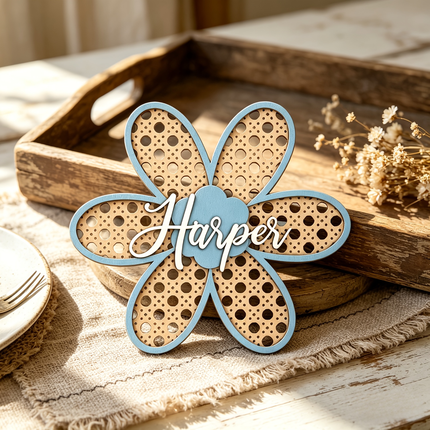 Personalized Boho Rattan Flowe - Baby Nursery Name avis et prix