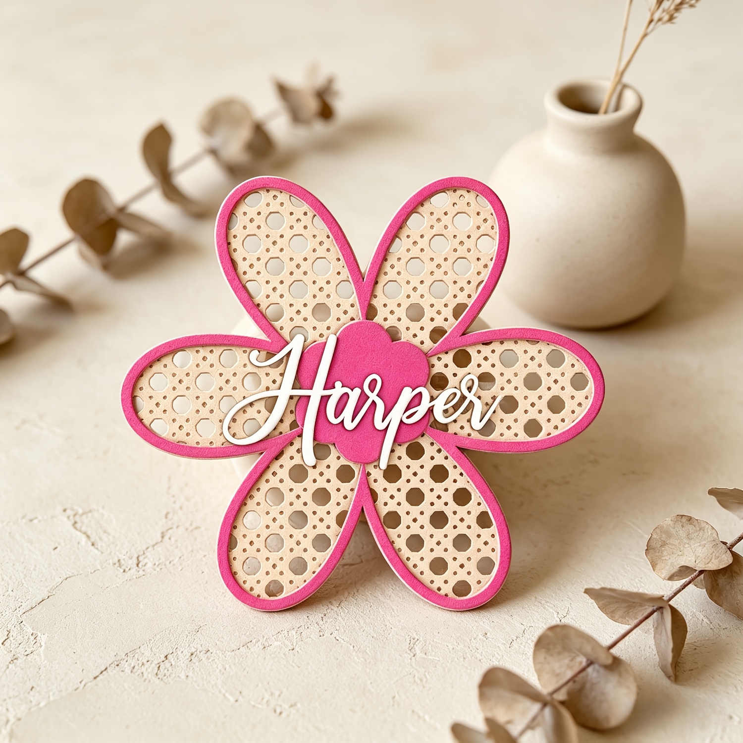 Personalized Boho Rattan Flowe - Baby Nursery Name avis et prix