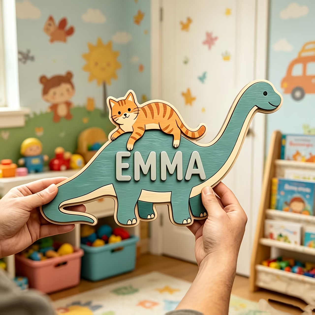 Personalized Cat Riding Dinosa - Baby Nursery Name avis et prix