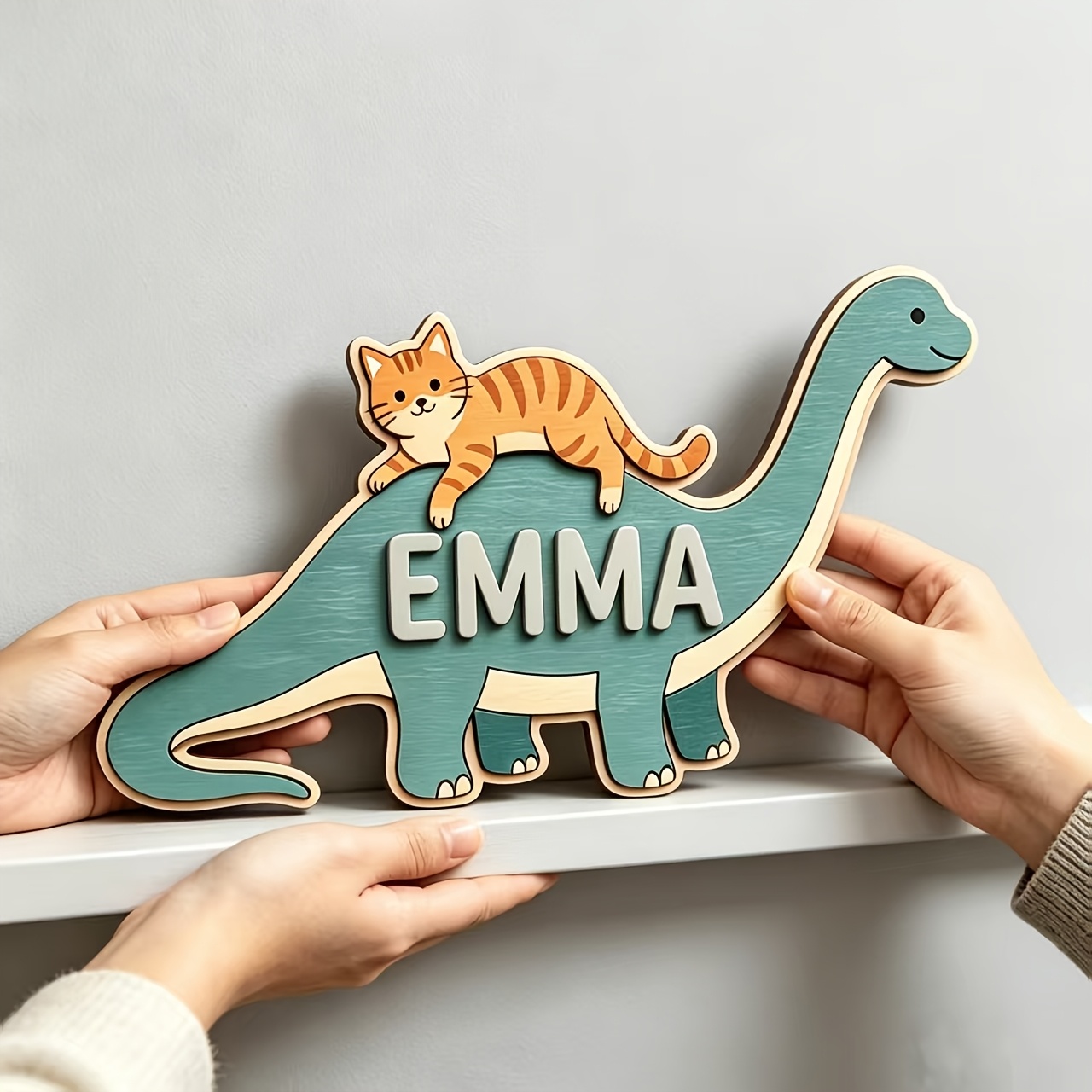 Personalized Cat Riding Dinosa - Baby Nursery Name avis et prix