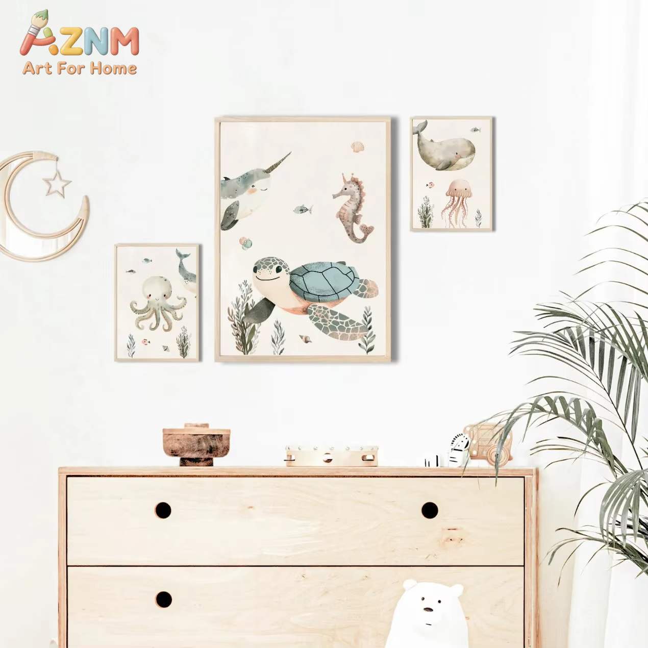 AZNM Watercolor Cute Ocean Ani - Baby Nursery Wall avis et prix