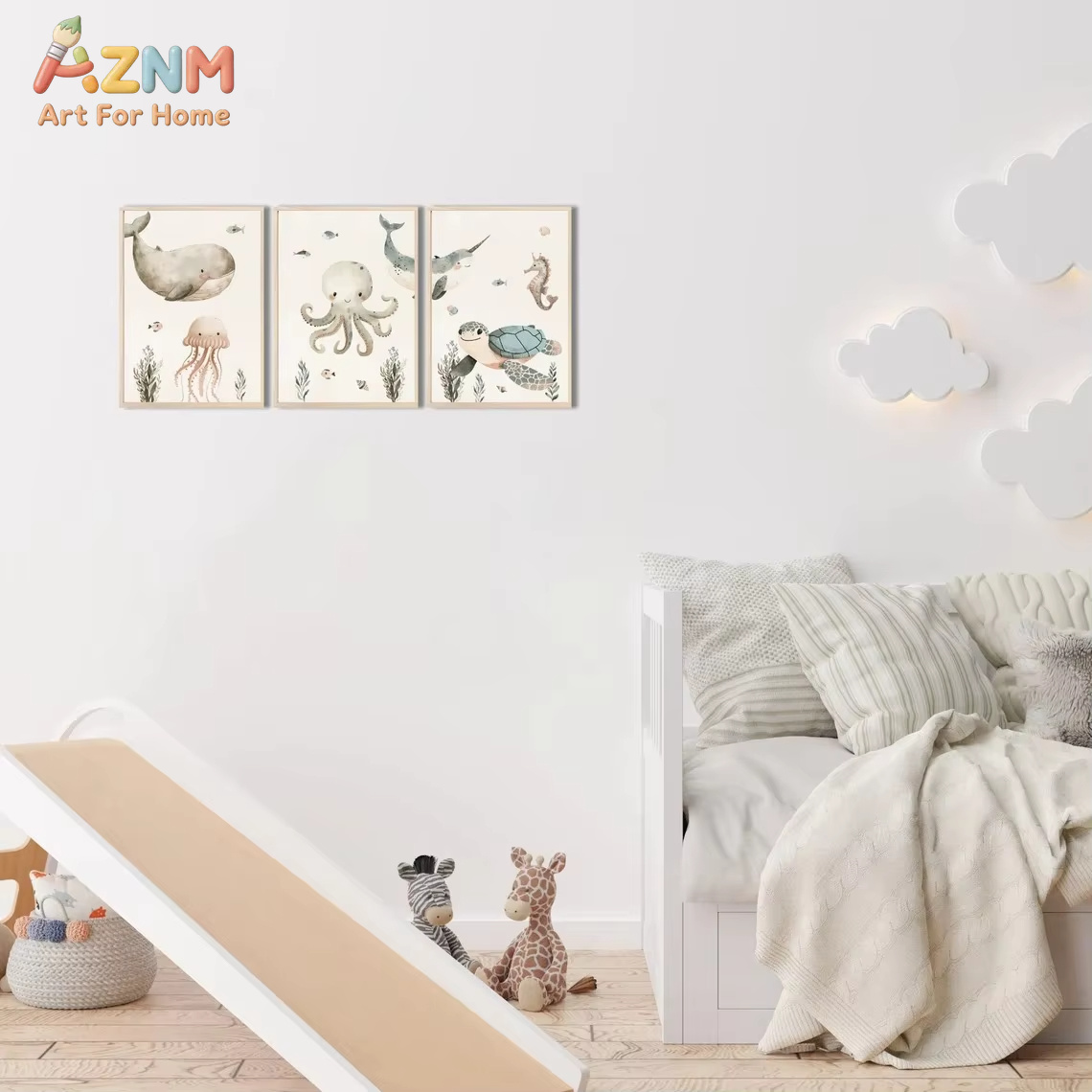 AZNM Watercolor Cute Ocean Ani - Baby Nursery Wall avis et prix