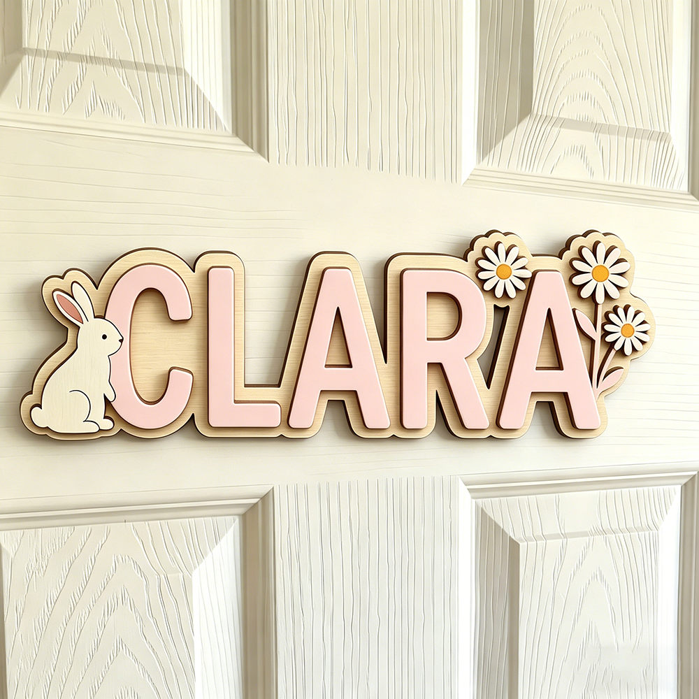 Custom Bunny & Daisy Kids Name - Baby Nursery Name avis et prix