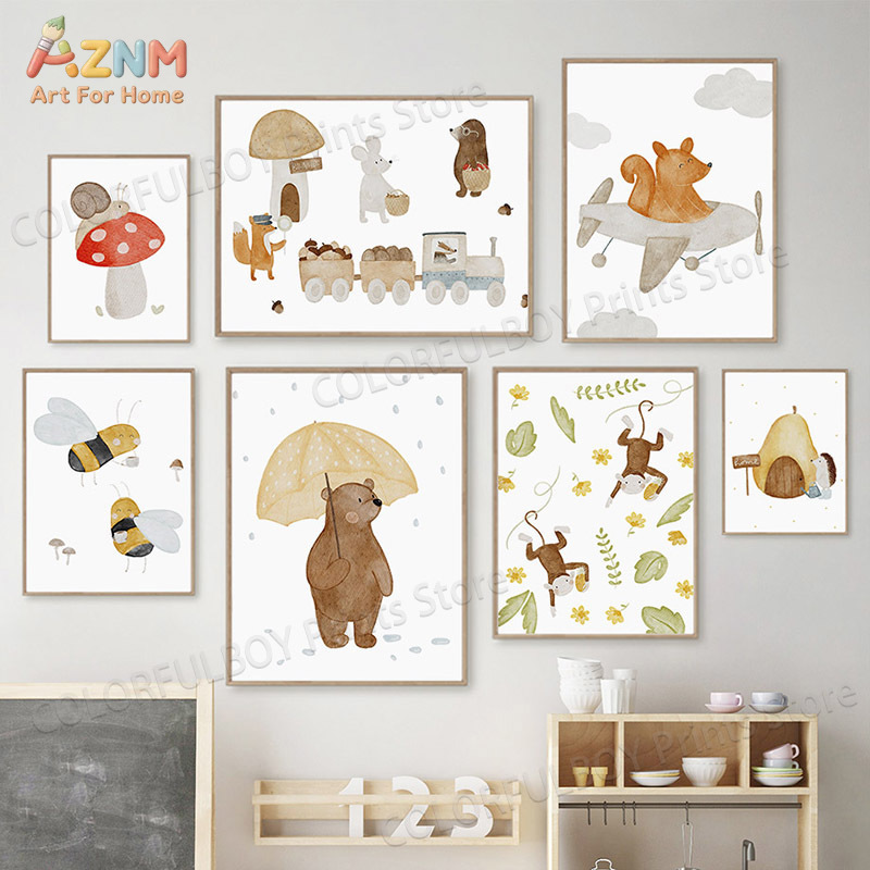 Boho Animals Bear Rabbit Hedge - Baby Nursery Pictures avis et prix