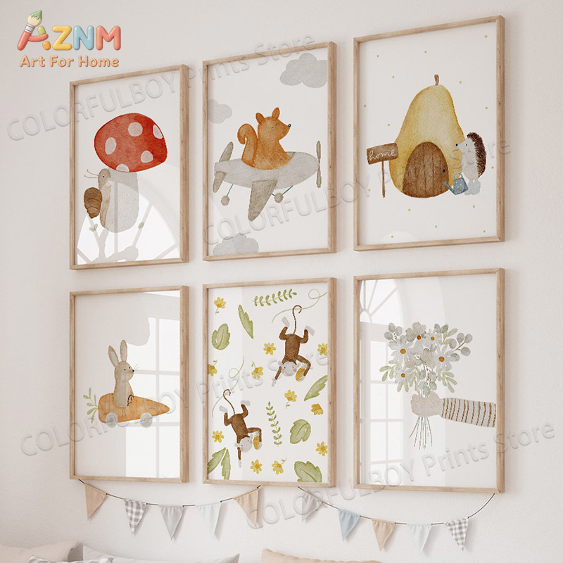 Boho Animals Bear Rabbit Hedge - Baby Nursery Pictures avis et prix