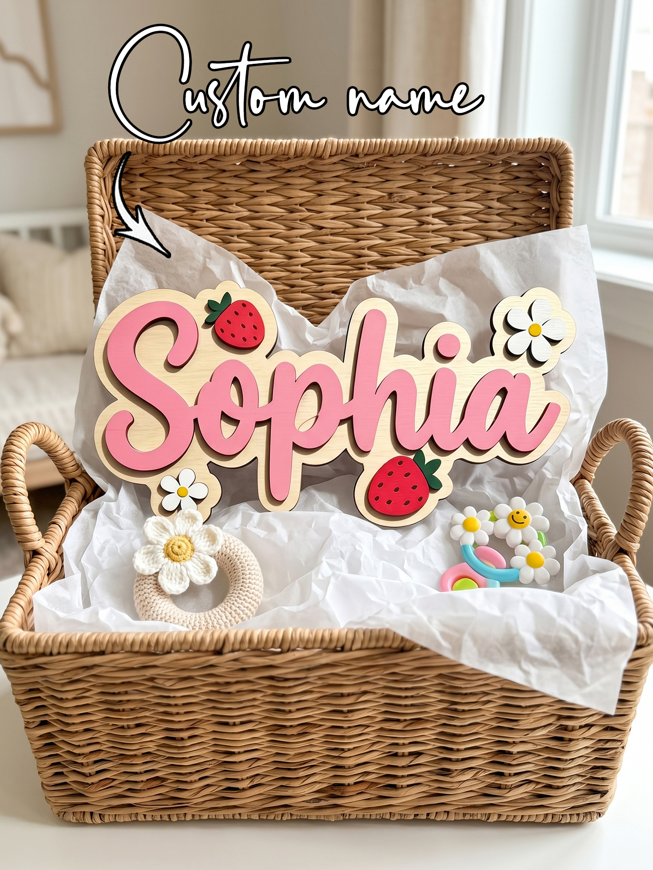 Custom Name Strawberry Daisy W - Baby Nursery Name avis et prix