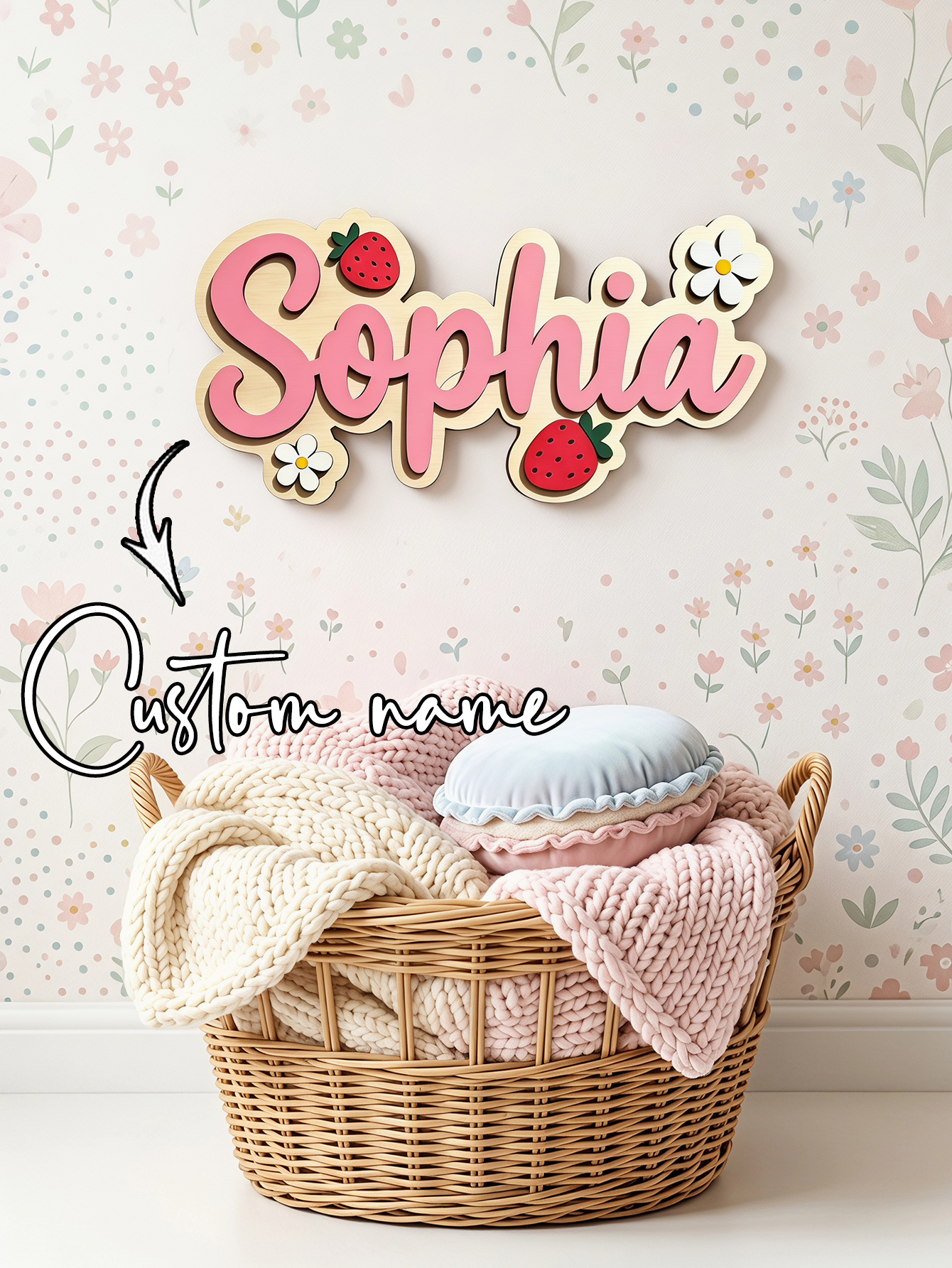 Custom Name Strawberry Daisy W - Baby Nursery Name avis et prix