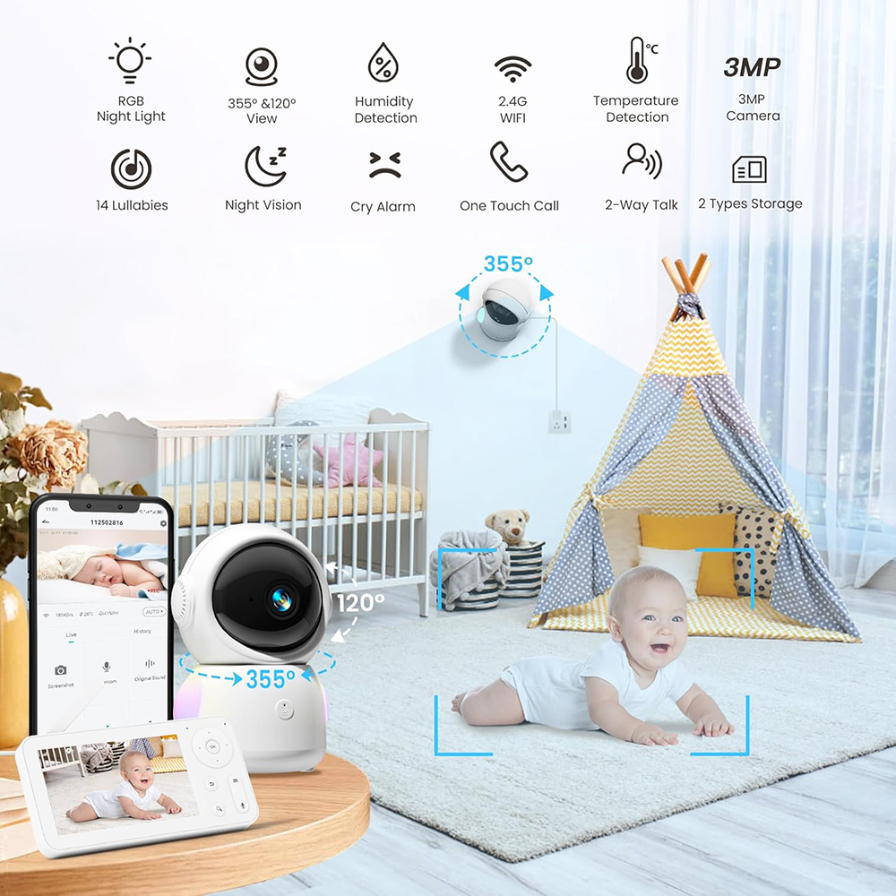 2K Baby Monitor with 2 Cameras - Baby Nursery Pictures avis et prix