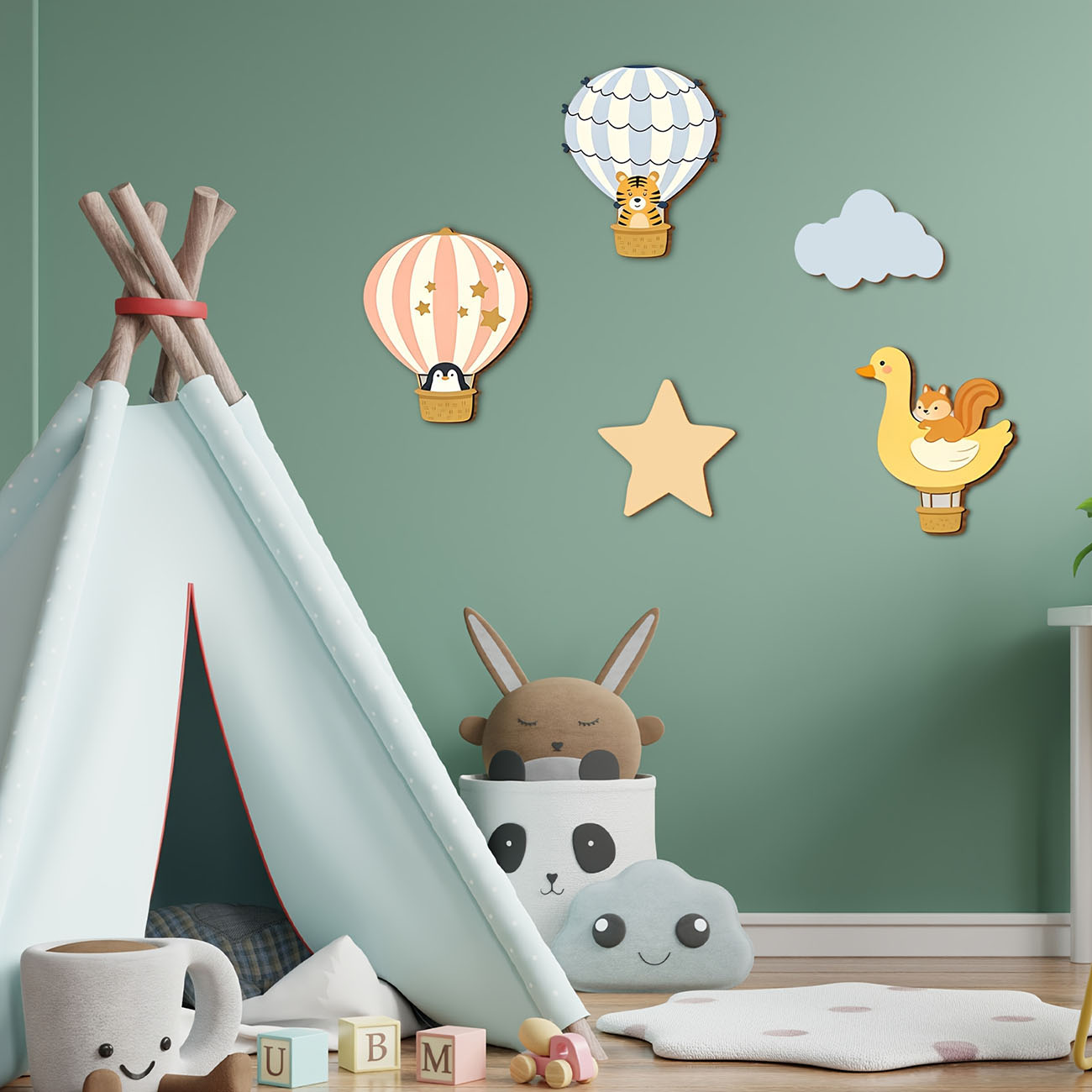 5Pcs Animal Hot Air Balloon Wo - Baby Nursery Labels avis et prix